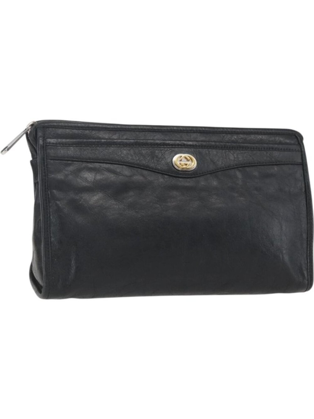 GUCCI Clutch Bag Leather Black Gold 575991